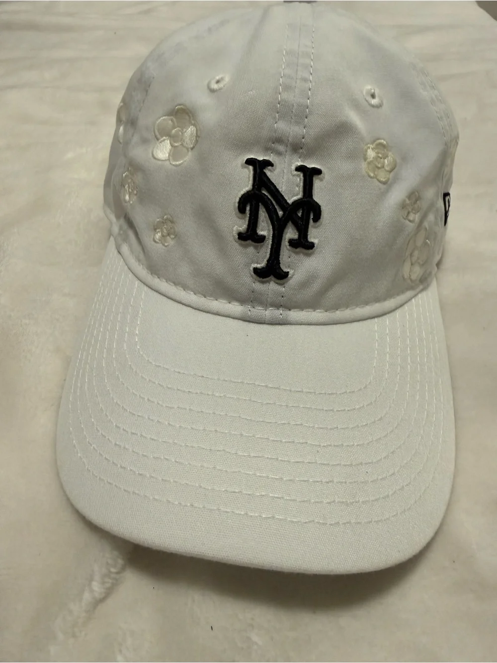 Kids White Embroidered Floral Baseball Cap with NY Logo